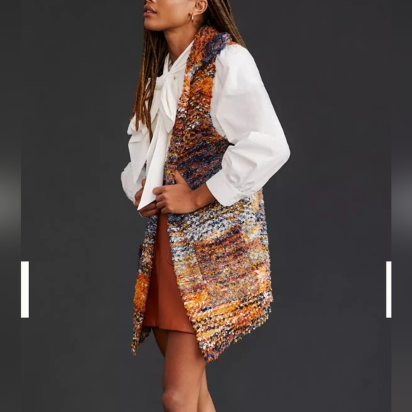 Pilcro Anthropologie sweater cardigan with pockets - orange, blue, white - Picture 8 of 15